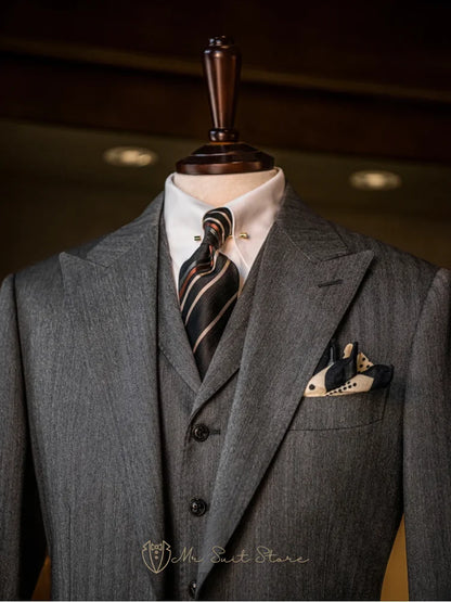 New Men's 3piece Suit Single Breasted Herringbone Pattern Men's Business Formal Attire Wedding Suit Groom's Jacket Men's Fashion