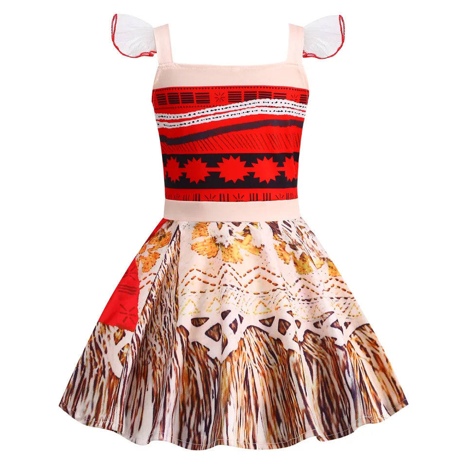 Vestido Moana Casual para Menina 2024, Aventura no Oceano, 2 Fantasias de Vaiana Chique, Traje de Halloween Princesa, Roupa de Verão, Vestido