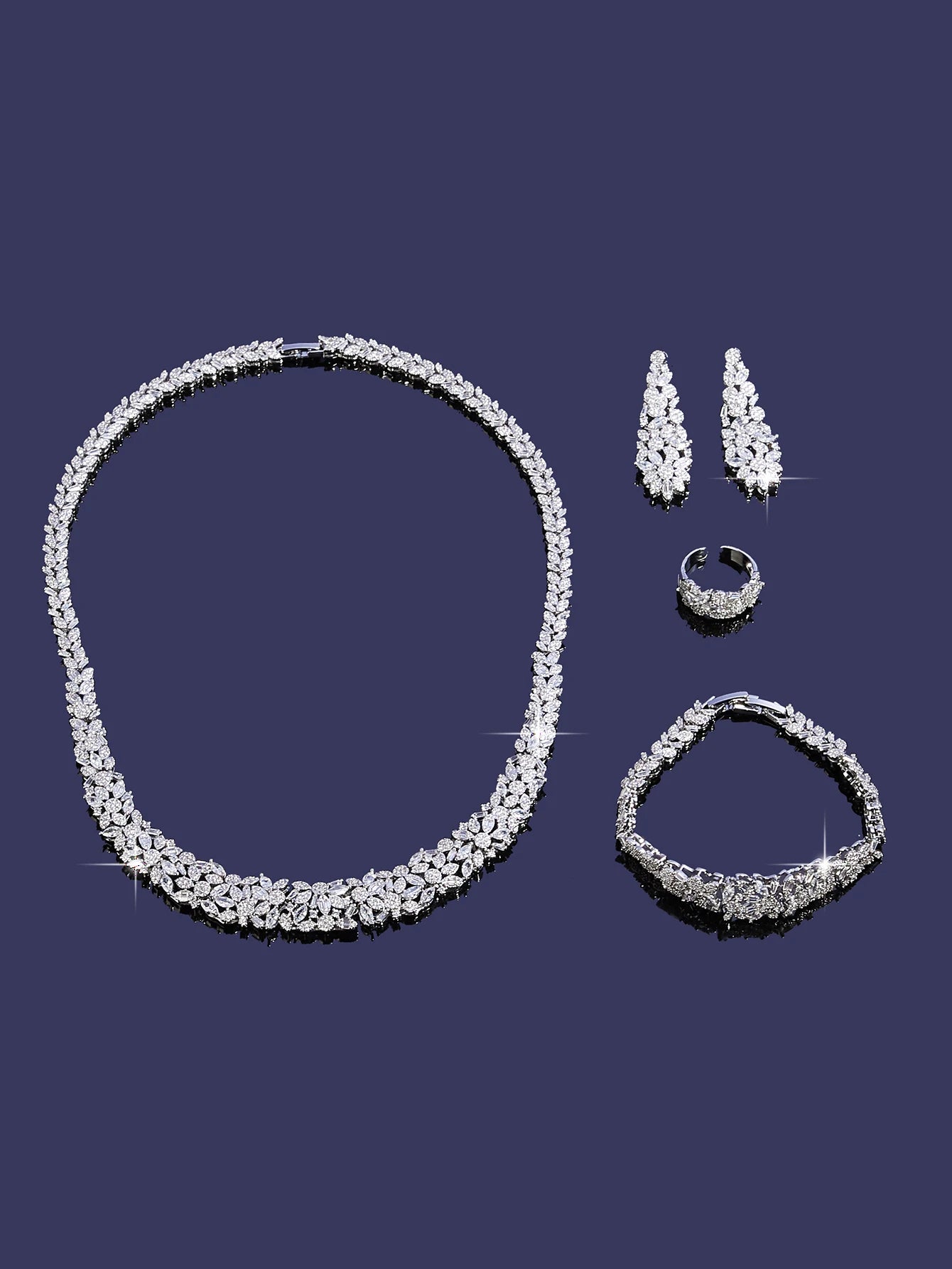 2025 New Luxury 4-piece Women's Wedding Jewelry Necklace Sets for Women AAA Cubic Zirconia Bridal Jewellery Set Dubai Saudi Part