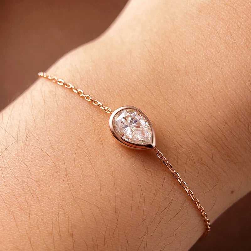 Lucky Clover Full Moissanite Link Bracelet Women S925 Silver Pear Cut Lab Diamond Bridal Adjustable Dainty Hand Chain Gift