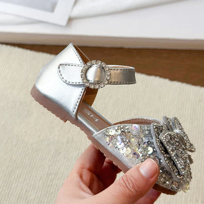 Faux Gemstones Shoes for Kids Girls Shining Crystal Girls Dress Shoes for Party and Wedding Bowtie Children Girl Sandals I04204