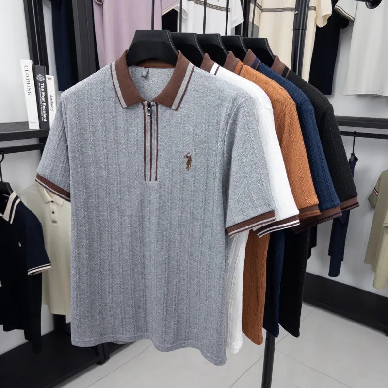 Luxury brand knitted short sleeve polo shirt Paul Pony embroidered stripe design men's T-shirt summer fashion Korean casual top