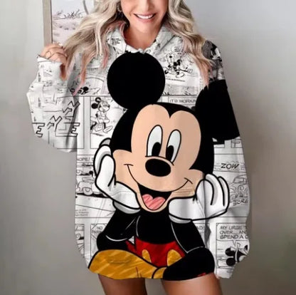 Mickey Mouse Red Hoodie Women 2025 Autumn Oversized Printed Pullover Casual Streetwear Disney Y2K Aesthetic Fashion Comfortable