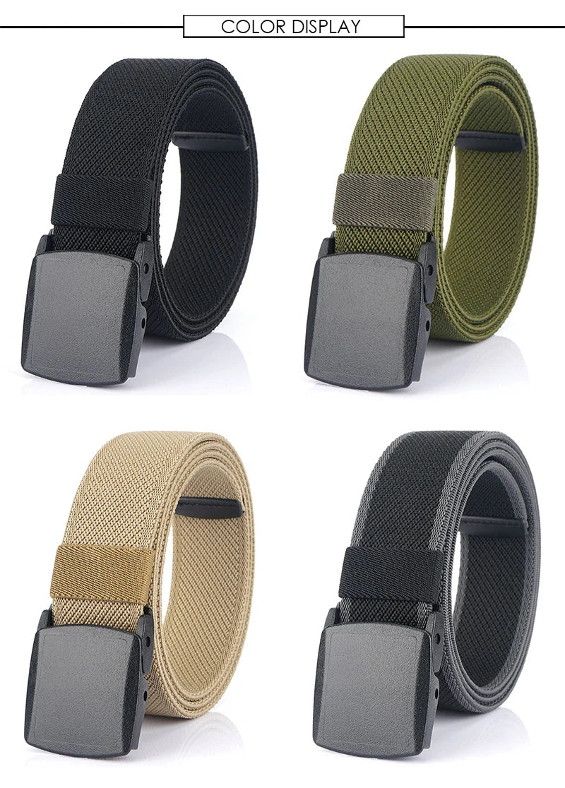 Metal Free Men's Elastic Belt Strong Engineering Plastic Quick Release Nylon Buckle Unisex Stretch Belt Outdoor Girdles
