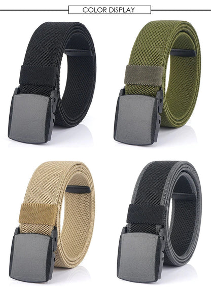 Metal Free Men's Elastic Belt Strong Engineering Plastic Quick Release Nylon Buckle Unisex Stretch Belt Outdoor Girdles