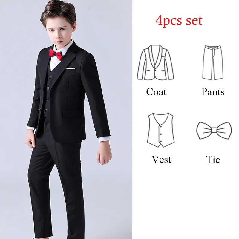 1-14 Years Children Boy Wedding Suit Black Nave Blue Elegant Suits For Children Boys Suits Outfits Set Teenager Kids Suits