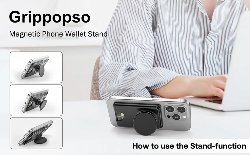 Universal Magnetic Wallet With Expanding Phone Grip,Phone Card Holder Solid SocketWallet For IPhone Samsung Wallets