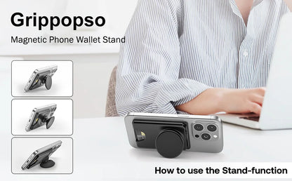 Universal Magnetic Wallet With Expanding Phone Grip,Phone Card Holder Solid SocketWallet For IPhone Samsung Wallets