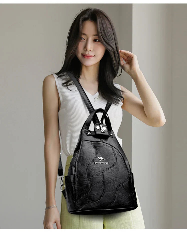 Women Leather Backpacks Zipper Female Chest Bag Travel Back Pack Ladies Bagpack Mochilas School Bags for Teenage Girls Sac A Dos