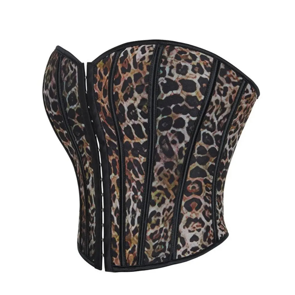 Leopard print single-breasted women's strapless and bracketed corset a court shaping top