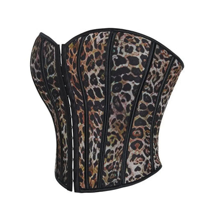 Leopard print single-breasted women's strapless and bracketed corset a court shaping top