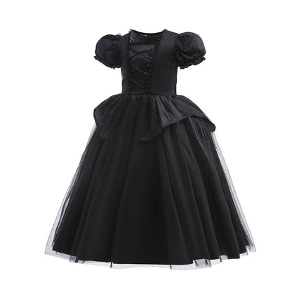 Black Princess Witch Dress with Hat Halloween 2025 Wizard Costume Play Girl Carnival Street Party Apparel Villain Witch Vestidos