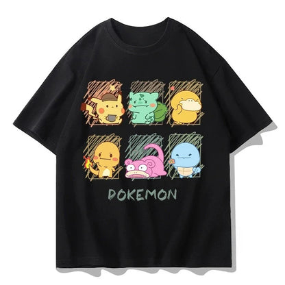 Joint Short-sleeved T-shirt for Men and Women in Summer Up To Duck Pikachu Pure Cotton Clothes Pokémon Short-sleeved Top