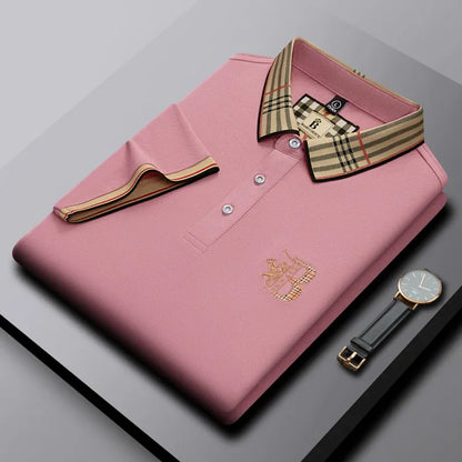 Summer novel men's high-end lace collar B-shaped short sleeved polo shirt, comfortable and casual business T-shirt