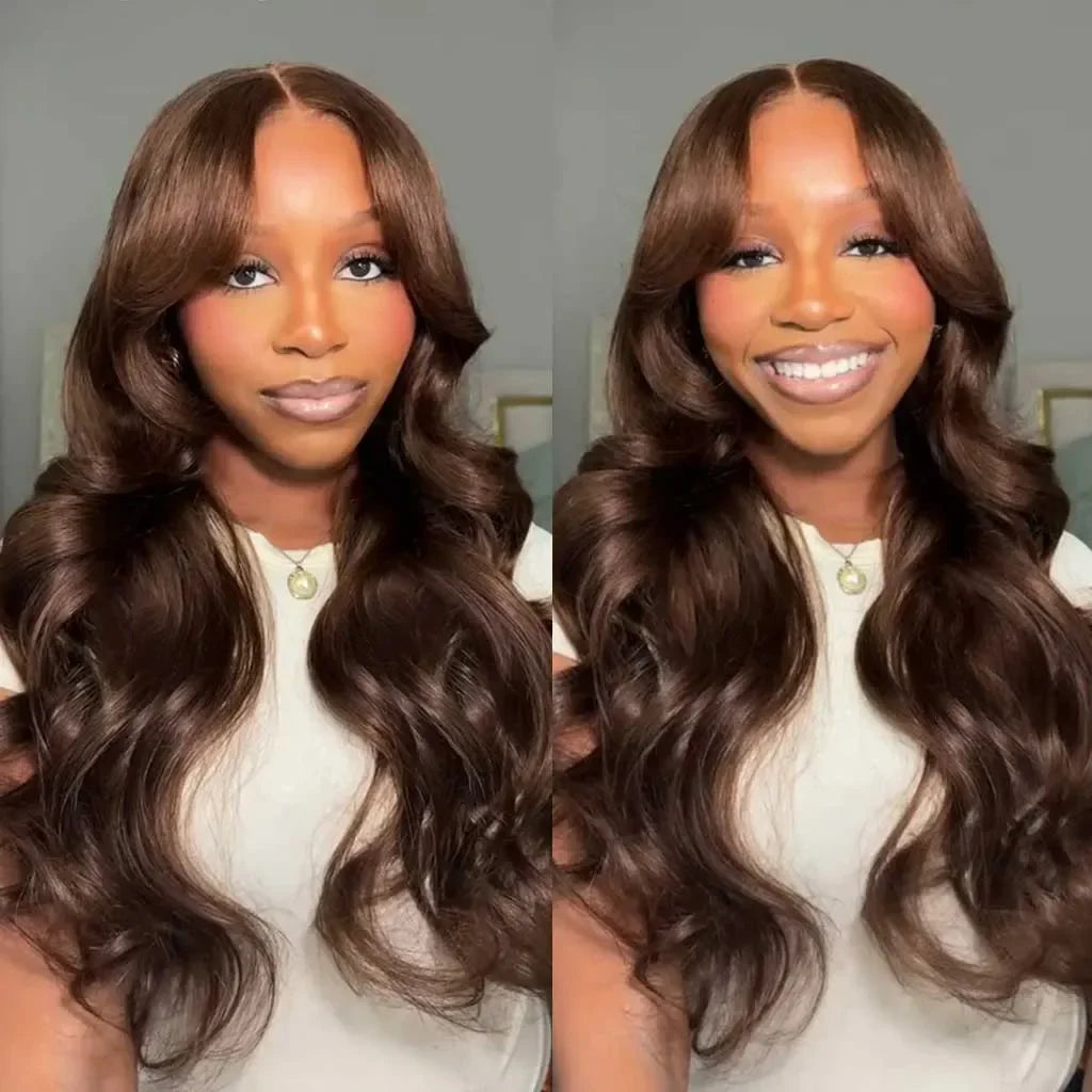 200 Density 30 38Inch Chocolate Brown Body Wave Human Hair Wigs Brazilian 13x6 HD Lace Frontal Wigs #4 Color 13x4 Lace Front Wig