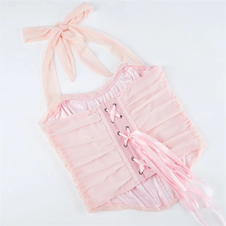 Corset Halter Crop Top Women Camisole Short Cropped Tank Tops Summer Sexy Elegant Nightclub Evening Party Female Clothes