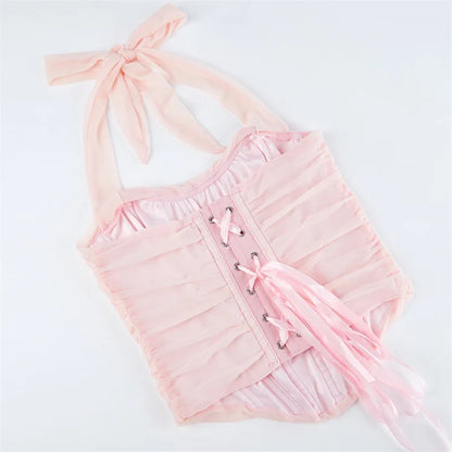Corset Halter Crop Top Women Camisole Short Cropped Tank Tops Summer Sexy Elegant Nightclub Evening Party Female Clothes