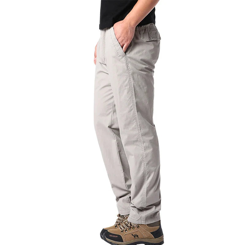Men's Summer Casual Pants Cotton Thin Style Overalls Elastic Waist Outdoor Sports Loose Work Pants Trend Solid Color Pants