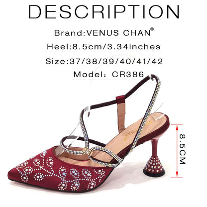 2025 Summer New Design Specials Italian Women Shoes and Bag Set Wine Color Comfortable High Heels With Rhinestone