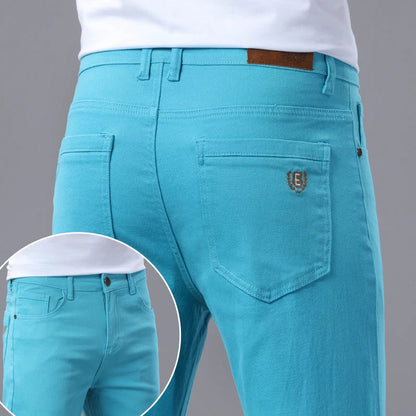 Straight Fashion Men's Jeans Solid Color Casual Business Stretch Washed Denim Trousers Breathable Streetwear Trendy Male Pants