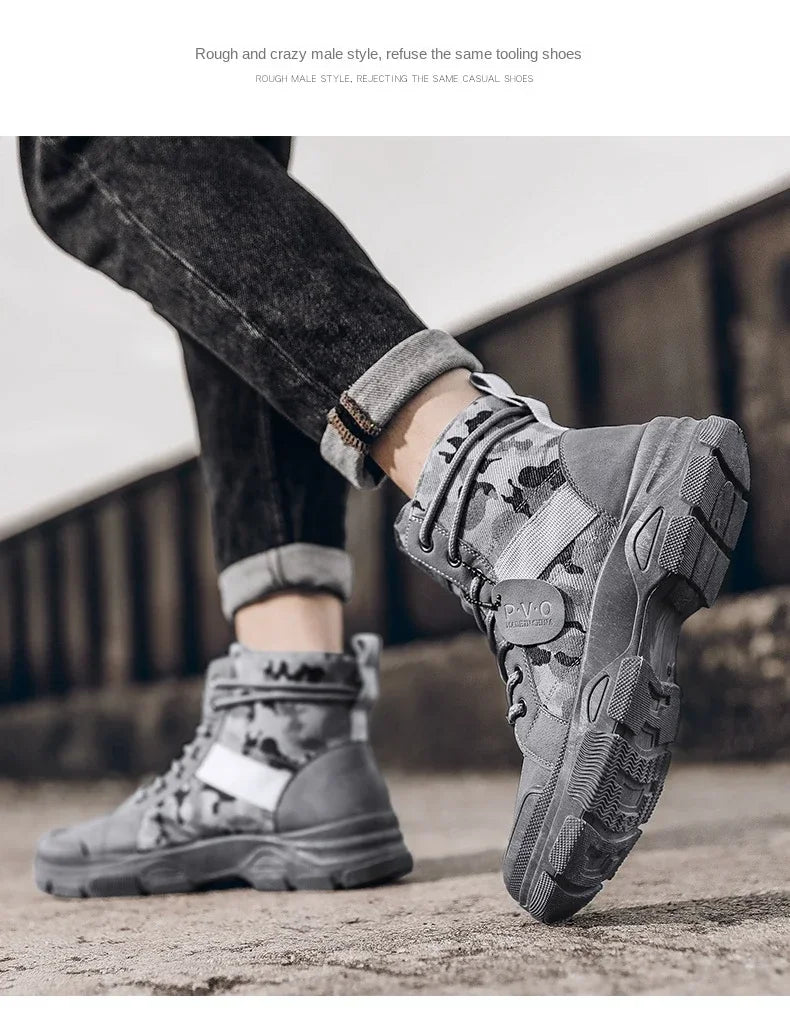 Military Boots for Men Autumn High Top Camouflage Desert Casual Flats Mens Boot Breathable Non Slip Work Shoes Zapatillas Hombre