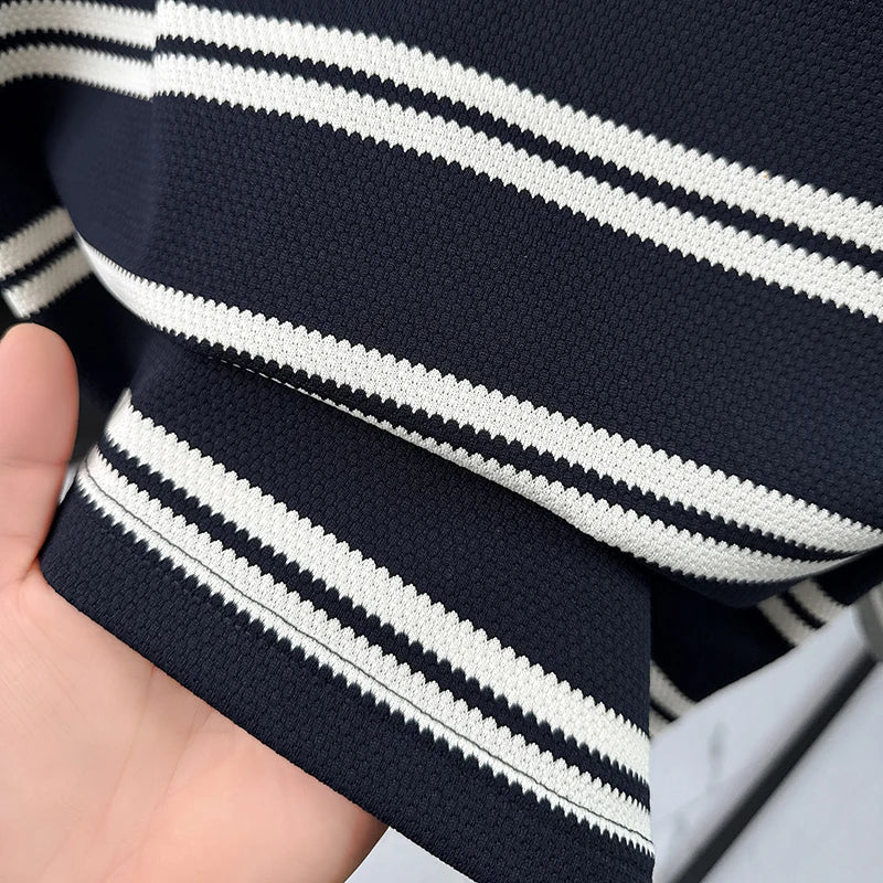 2026 New Men's Summer Short Sleeved Lapel Striped Polo Shirt, Business Casual Cool T-shirt