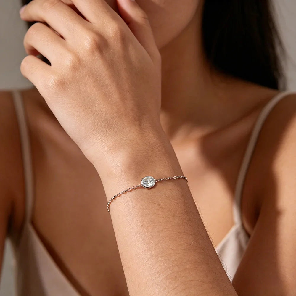 1/2CT Round Cut Moissanite Bracelet for Women S925 Silver Plated 18K Gold Certified Solitaire Wedding Wrist Chain Jewelry