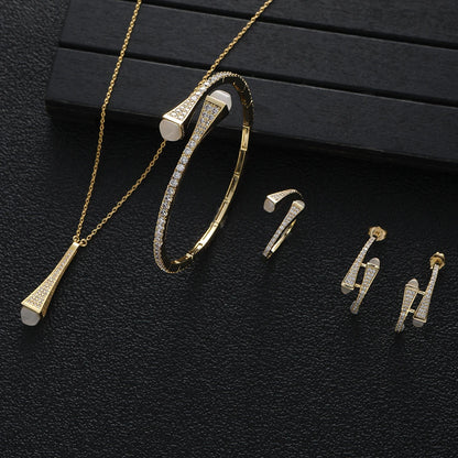 NEW Famous Brand Waterdrop Necklace Bracelet Ring Earrings For Women Wedding Party Cubic Zircon Dubai Bridal Jewelry Set HXS001