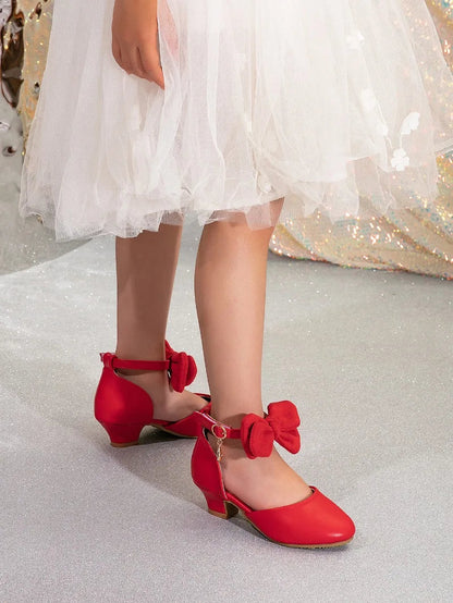 New Children High Heels Ankle-strap Bowknot Girl Princess Dress Sandals Sweet Wedding Party Versatile Kids Fashion Catwalk Shoes