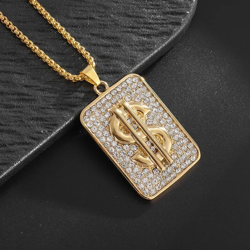 Stainless Steel 100 Dollar Bill Pendant Necklace for Men Women Fashion Lucky Wealth Jewelry Exquisite Gift