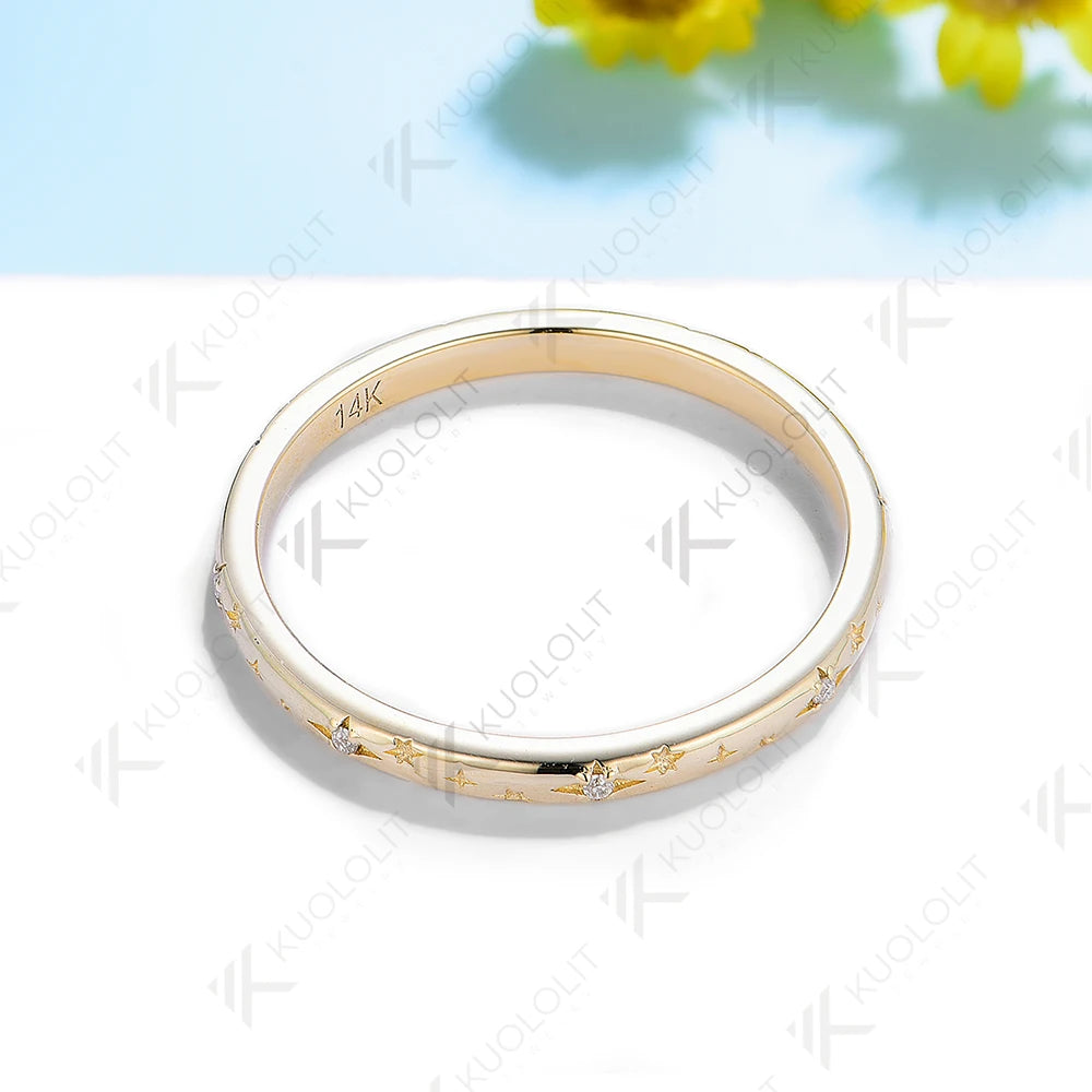 Moissanite Band Rings for Women Men Solid 18K 14K 10K 925 Silver Yellow Gold Star Carving for Anniversary Engagement