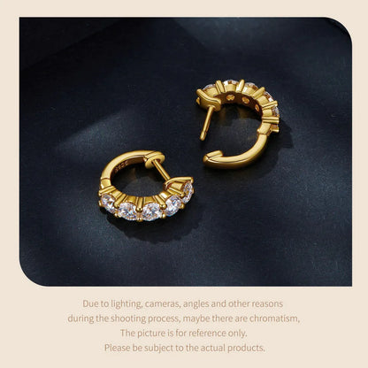 Platinum Plated Moissanite Hoop Earrings for Women, D Color Round Cut Lab Diamond 925 Silver Hypoallergenic Earrings
