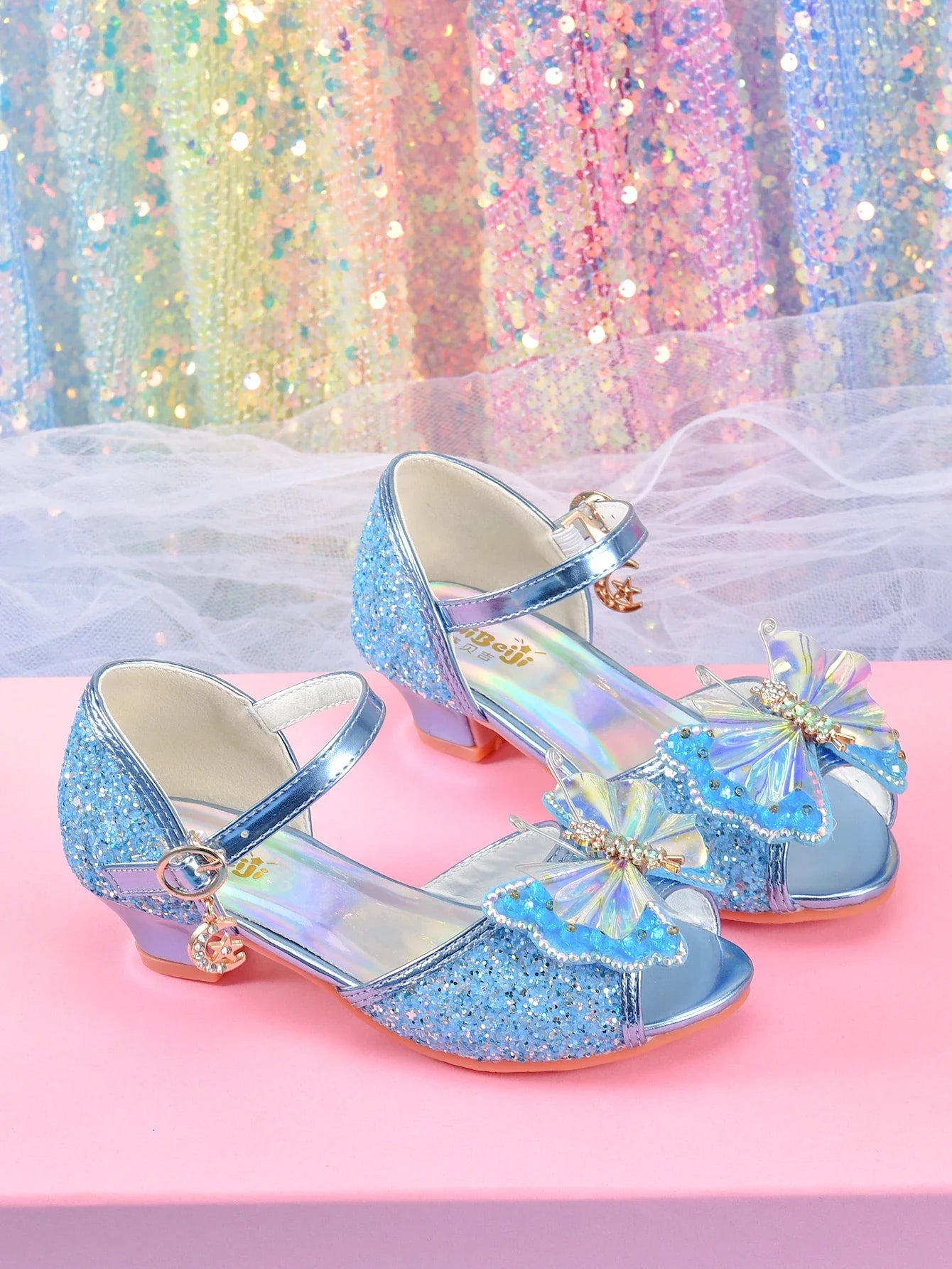Women's girls' fashionable crystal bow high heels, student princess shoes