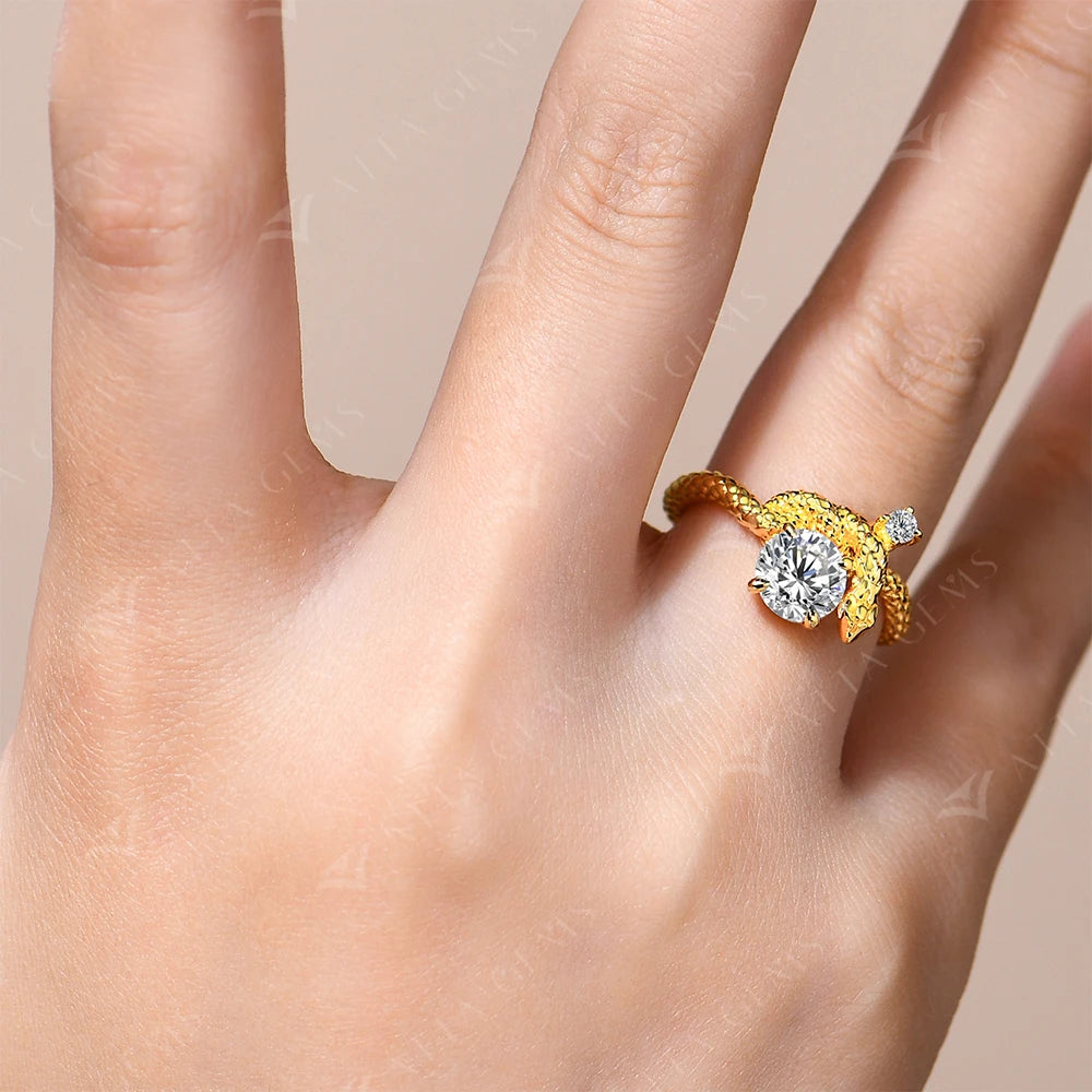 Original Snake Moissanite Rings Round Cut 1.2CT for Women Men S925 Silver 18K Gold Plated Engagement Party Jewelry Gift