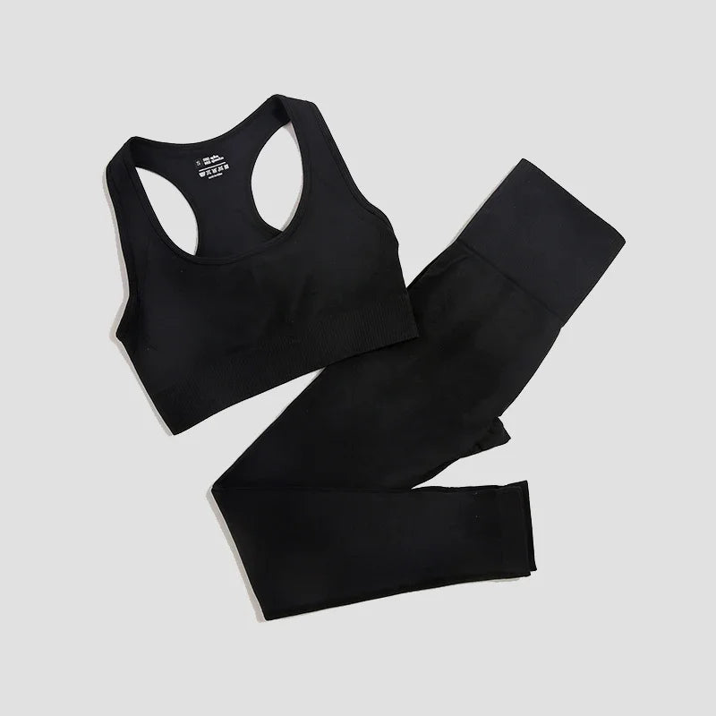 2/3Pcs Women Seamless Fitness Yoga Suit Workout Long Sleeve Crop Top Shirt Sports Bra High Waist Running Leggings Gym Clothing