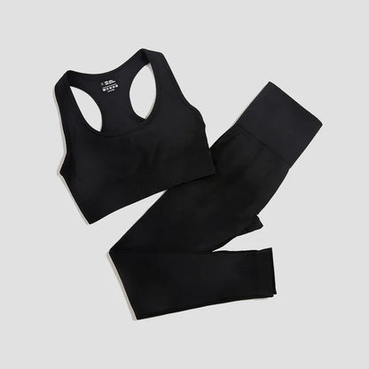 2/3Pcs Women Seamless Fitness Yoga Suit Workout Long Sleeve Crop Top Shirt Sports Bra High Waist Running Leggings Gym Clothing