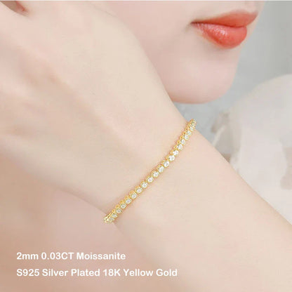 Sparkling 2/3mm Full Moissanite Tennis Bracelet for Women Party S925 Silver Plated 18K Pass Diamond Test Bezel Bracelets