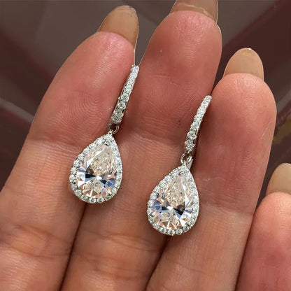 1carat Waterdrop Moissanite Hoop Earrings for Women D Color Pear/Heart/Oval Cut Halo Diamond Earring 925 Sterling Silver Jewelry