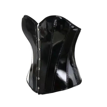 Black PVC Vinyl Corset Plus Size Women Sexy Overbust Bustiers Top Shiny Leather Lingerie Steampunk Corselet Lace Up Korsett