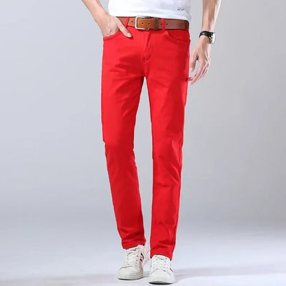 Autumn Jeans Men's New Brand Clothing Fashion Stretch Denim Pants Straight Trousers Male Red Lake Blue Yellow Trousers