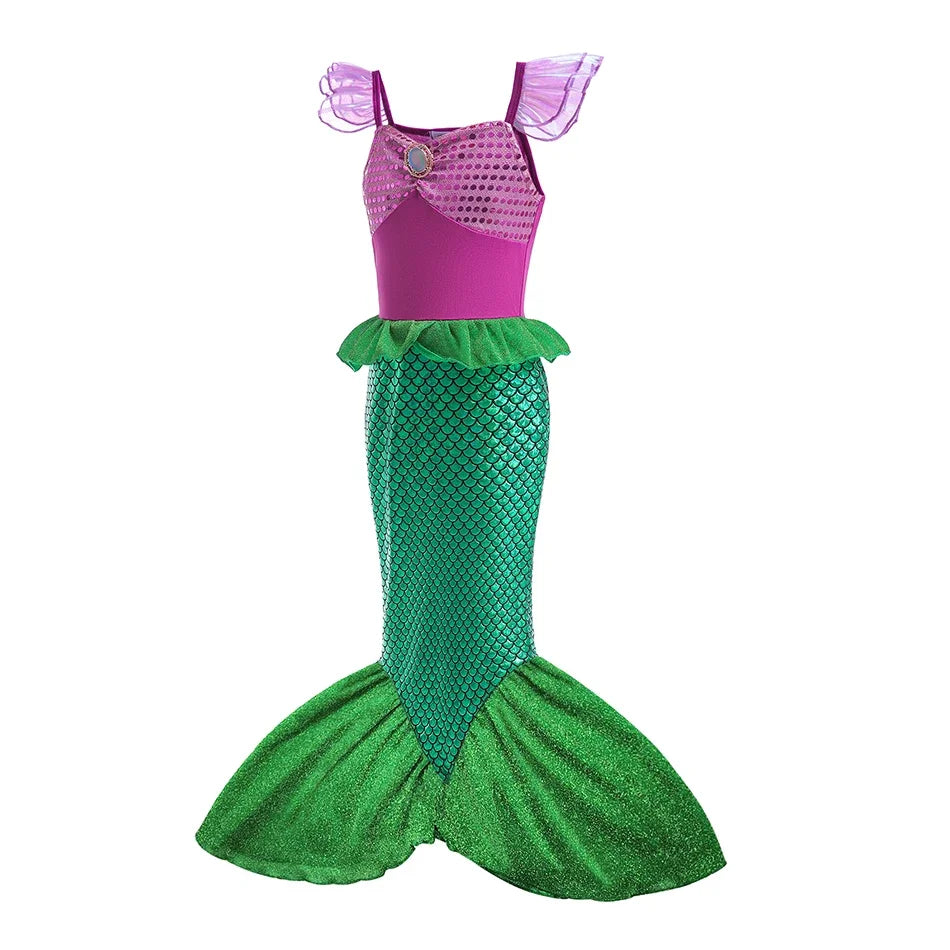 Ariel Girls Dress Short Sleeve Tulle Cosplay Princess Costume Carnival Party Girl Princess Dress Party Dresses For Girls