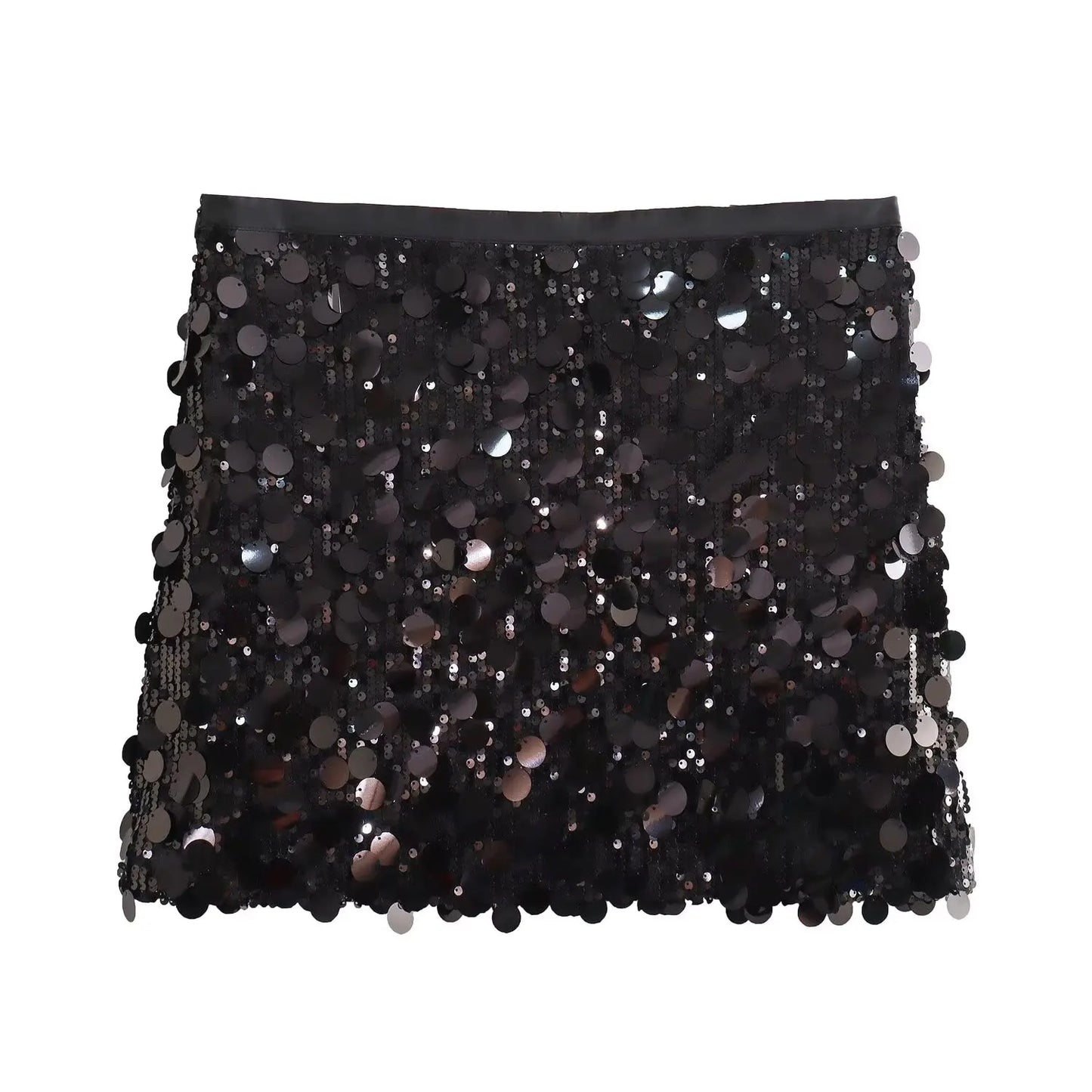 Women Spring Autumn Chic Mini Skirts Fashion With Sequined Solid Side Zipper Short Skirt Female Vintage High Waist Skirt