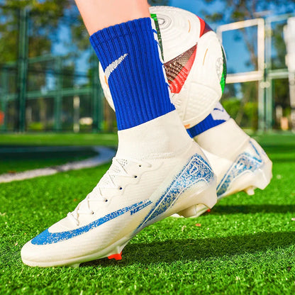 Kids Soccer Cleats for Boys and Girls Youth High-top Football Shoes Outdoor Athletic Turf Soccer Shoes
