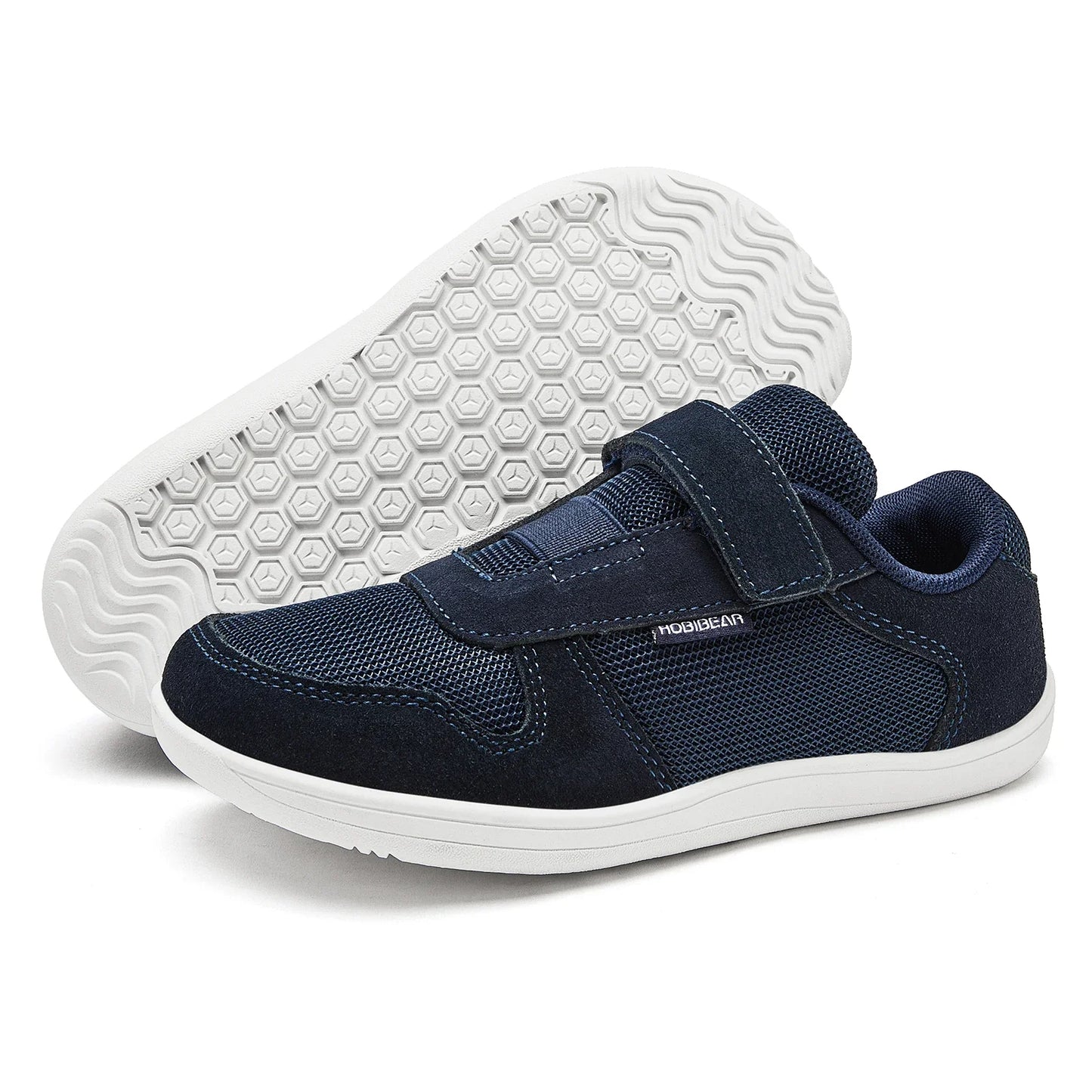 Kids Wide Toe Barefoot Shoes Little/Big/Kid Hook Loop Minimalist Sneakers Artificial Leather Mesh Lightweight Shoes