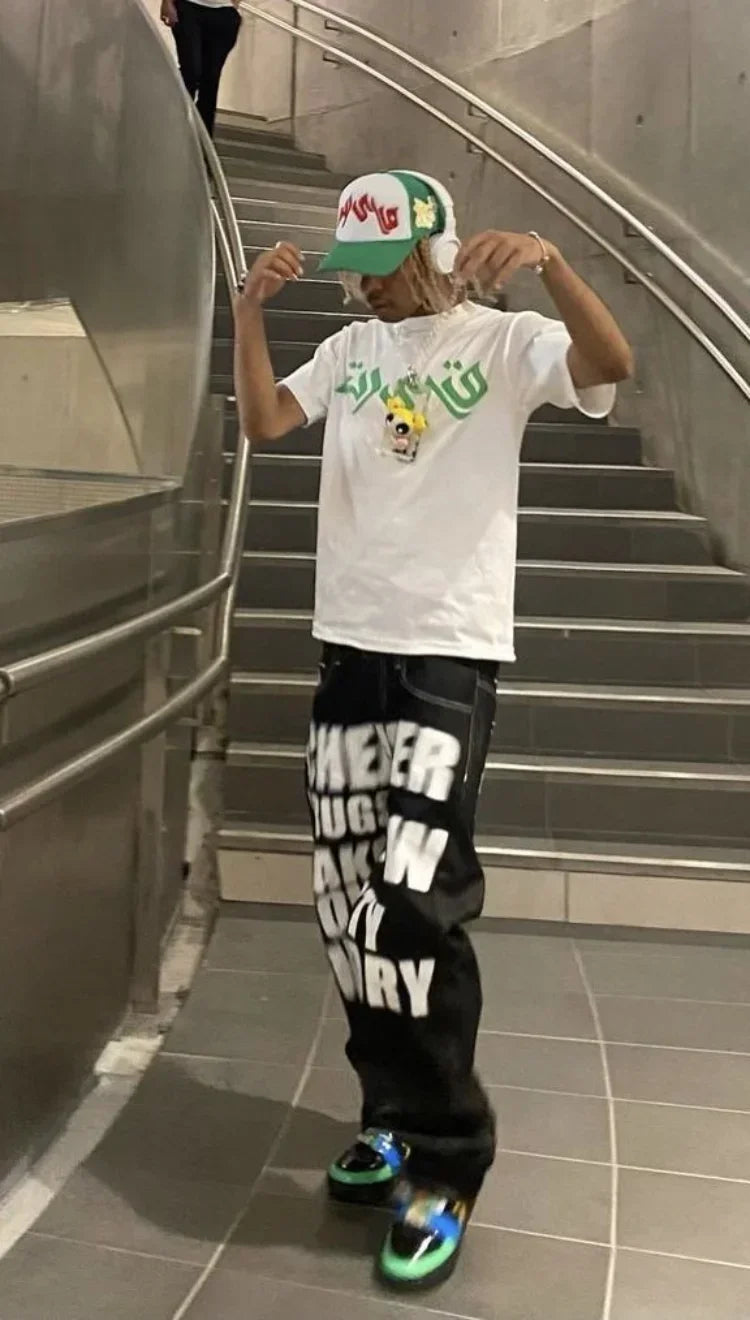 Wide Leg Jeans Y2k 2026 New Trend Fashion Punk Loose Straight Hip Hop Letter Printed Black Pants Men Women Trousers Streetwear