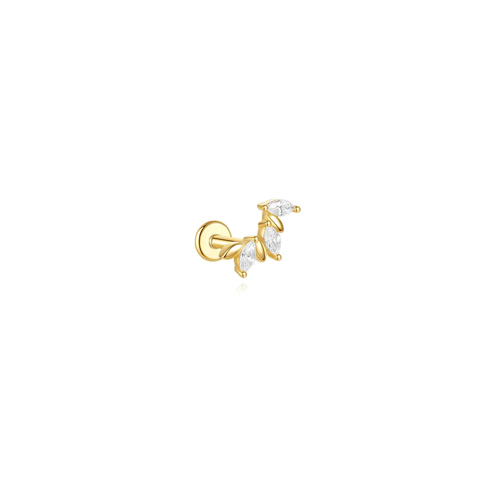 1PC Four Pointed Star Moon Tassel Lotus Cartilage Spiral Puncture 925 Sterling Silver Stud Earring For Women Ins Earring