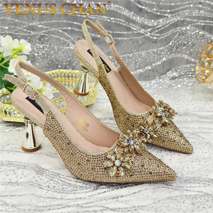 Últimos Sapatos de Design para Mulheres Designer de Luxo Sapatos de Casamento Noiva Sapatos de Festa Decorados com Strass Sandálias Femininas
