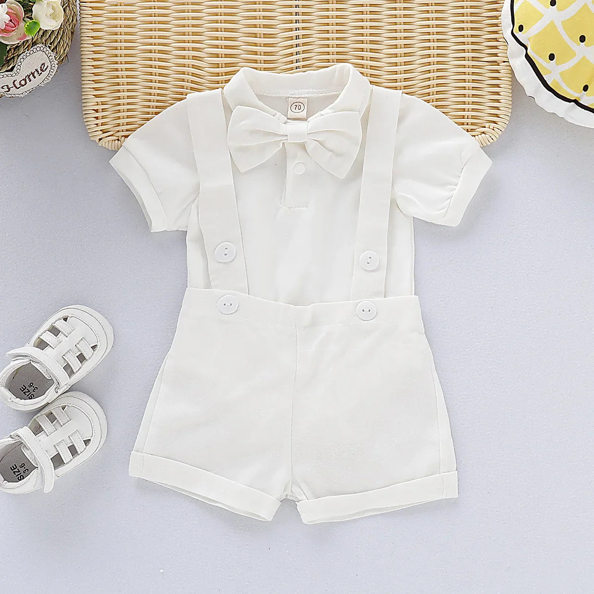 Summer Kids Baby Boys Short Sleeve Rompers + Braces Shorts Clothing Sets Baby Boys Gentleman Children's Clothes Suit