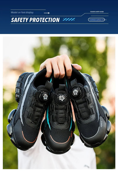 Men Rotating Button Work Sneakers Steel Toe Shoes Safety Boots Puncture-Proof Tactical Boots Indestructible Fashion Protective