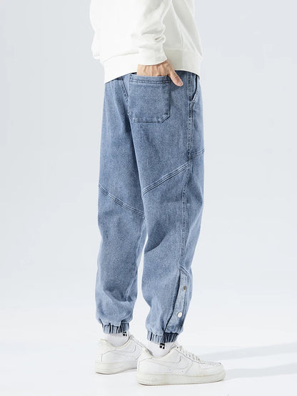 Spring Summer Men's Jogger Jeans Slight Stretch Denim Cargo Pants Black Blue Streetwear Baggy Jeans Trousers